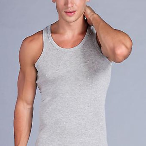 Ærmeløs tanktop til mænd, rund hals, slank pasform, blød bomuld, afslappet sportsvest til løb (LGrey) Grey L