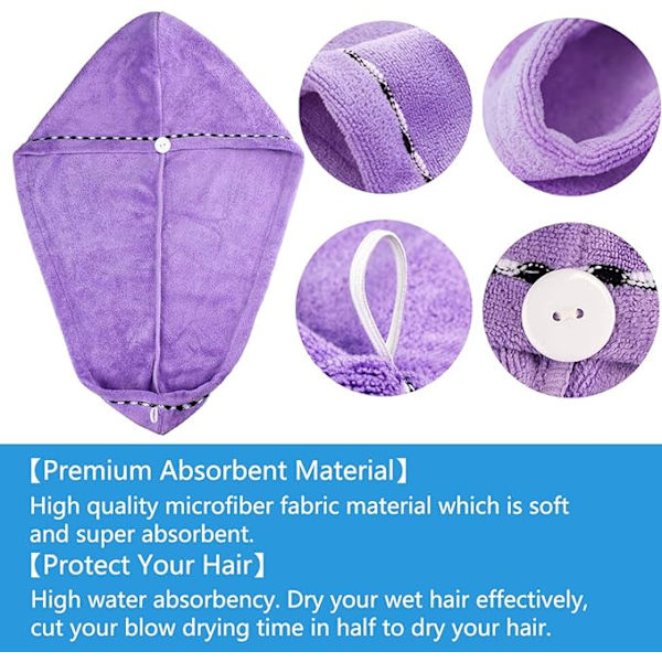 Rose Violet Bleu, Turban en Microfibre pour les Cheveux, 3 Pcs