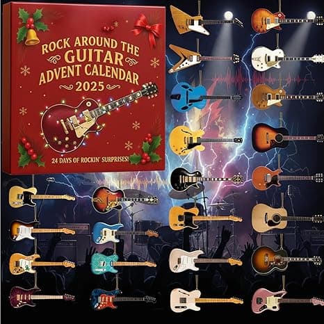 2025 Rockgitarr Nedräkningskalender, 24-dagars Julnedräkning, med Mini Gitarrprydnader, en Unik Julklapp för Gitarrister och Samlare