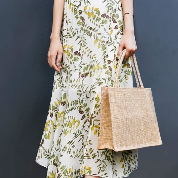 (14,5\" x 10,6\" x 6,6\") Jute Tote Bags med handtag Naturligt linne