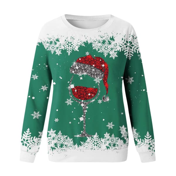 Julegenser for kvinner, Rund hals, Langermet hettegenser, Pullover - Grønn - Størrelse S Green S
