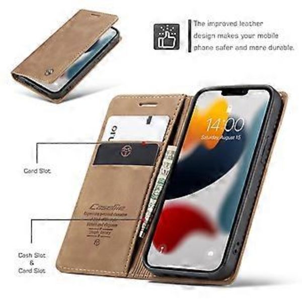 CaseMe-013 Læder Etui Til iPhone 13 Til iPhone 13 Brown
