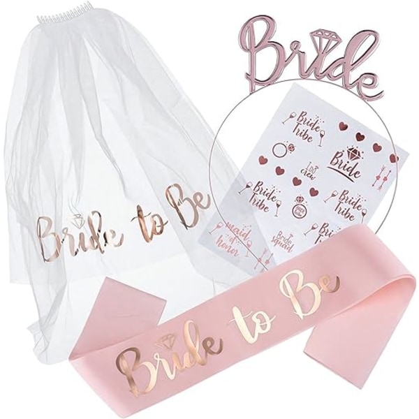 Brudbälte huvudbonad set (roséguld fyrdelad set), hönsfest A