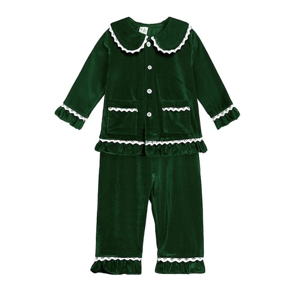 Ny röd jul pojkar flickor varm familj pyjamas set gyllene sammet barn match pyjamas.80cm.B grön