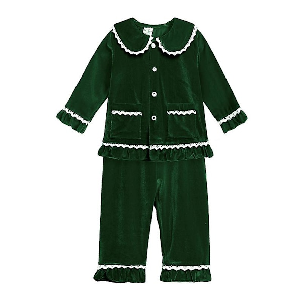 Nytt rødt jule familiesett med varme pysjamaser for gutter og jenter, gyllen fløyel, matchende pysjamaser for barn. 140cm. B Grønn Green B 140cm