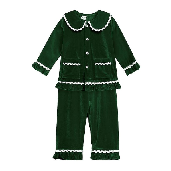 Uusi punainen jouluinen poikien tyttöjen lämmin perhepyjama-setti kultainen sametti lasten yhteensopivat pyjamat.90cm.B Vihreä Green B 90cm
