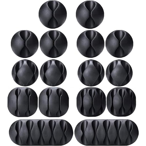 Kabelklämmor, 16-pack svarta självhäftande sladdhållare, idealisk kabelkor
