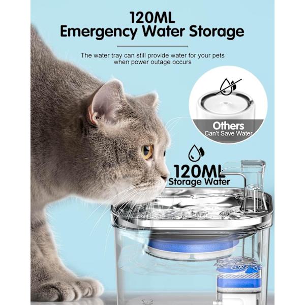 Kattvattendispenser, 68oz/2l 304 Rostfritt Stål Katt Vattenskål,