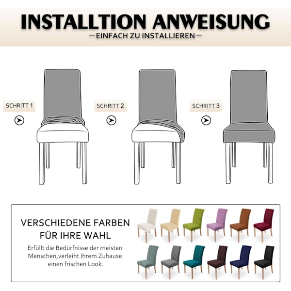 Set med 4 stolovertrekk, vaskbare spisestuestolovertrekk, moderne Chai