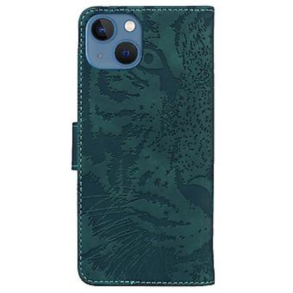 Tiger Präglat Läderfodral För iPhone 14 Green