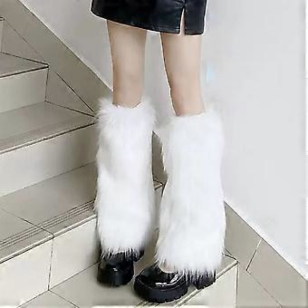 Harajuku Punk Fuzzy Leggvarmere for Kvinner Myke Tykke Plysj Støvelmansjetter Deksel for Vintermote og Kostymefester - Oransje Orange