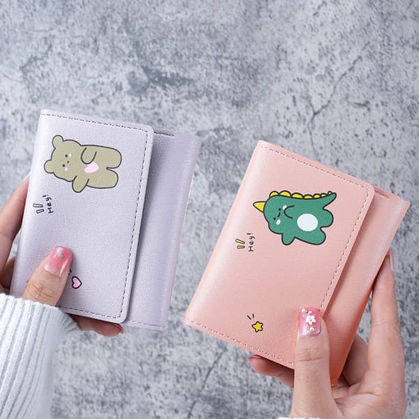 Trifold Snap Wallet Dame Kort Studerende Multi Kort Kortholder Pung - Lilla