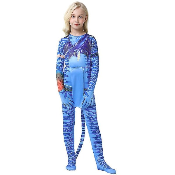 Neytiri Halloween Cosplay Barnekostyme Jumpsuit Gutter &amp; Bodysuit for jenter Blå.XXL 150.Mørkeblå