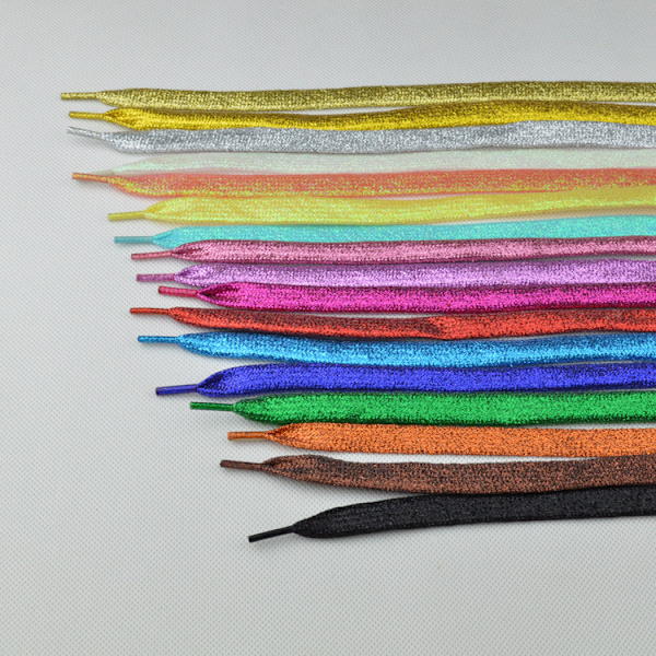 Farverig metal glitter flad sål snørebånd (sort), 115cm lang, s