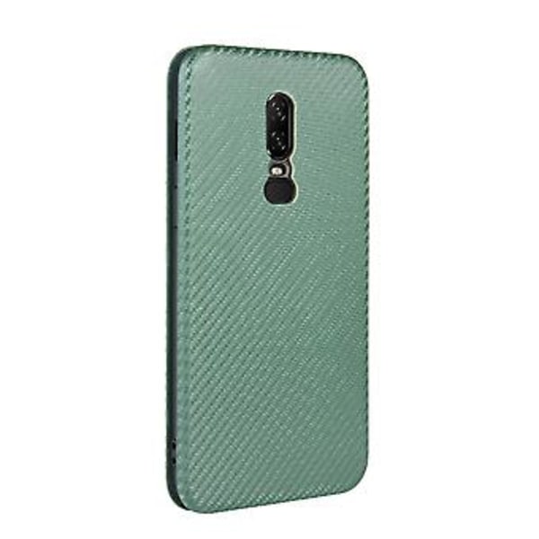 För OnePlus 6 Kolfiber Läderfodral