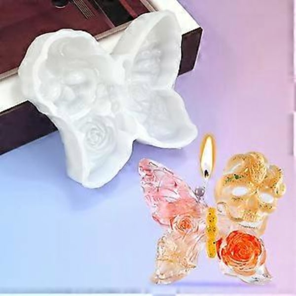 10 stk. Lysform Silikoneform Lysfremstilling Genanvendelig Lys Epoxyform Støbeforme Delikat DIY Silikoneform butterfly skull