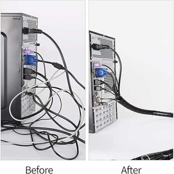 Svart och grå, kabelskydd 2-pack, flexibel räckvidd 2x3M PE-kabel