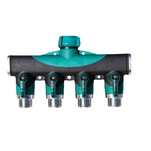 4-veis hageslangedeler, tungmetall 3/4 tommer med stengeventil