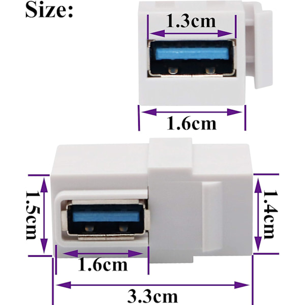 USB A 3.0 Keystone kobling 90 graders vinkelret USB 3.0 A hun