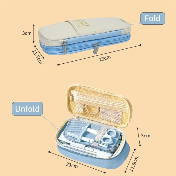 Lyseblå - utvidbart blyanthus, blyantveske med stor kapasitet