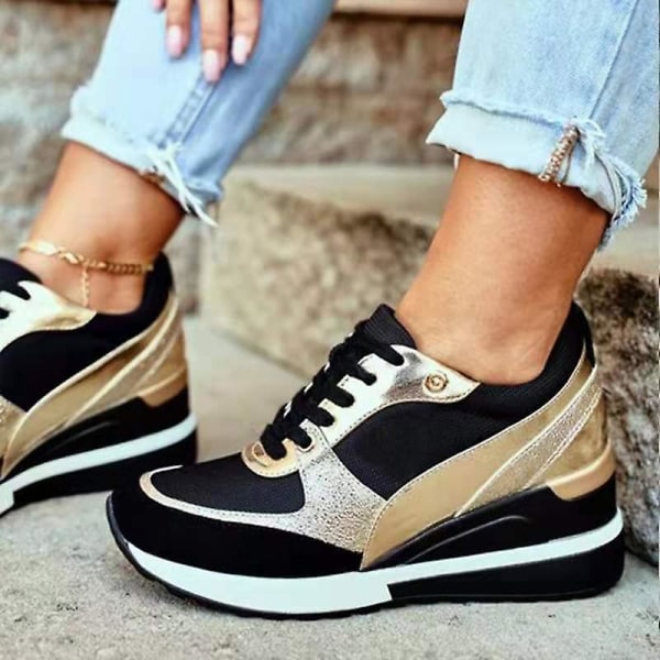 Lace-up Wedge Sports Snickers Women&#39;s Vulcanized Casual Comfy Shoes.36.