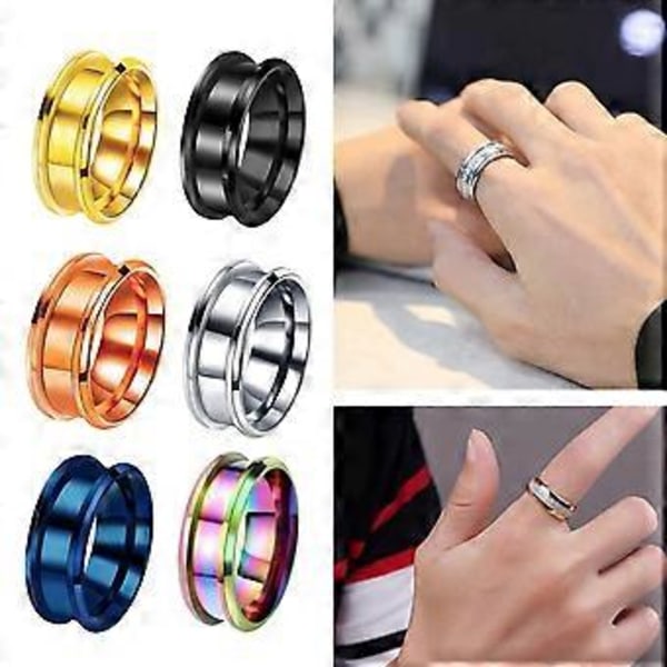 Sett med 6 Rillede Fingerringer Moderne Tomme Ringer DIY Ringer Materiale Rustfritt Stål Materiale Egnet for DIY Ringer Gold