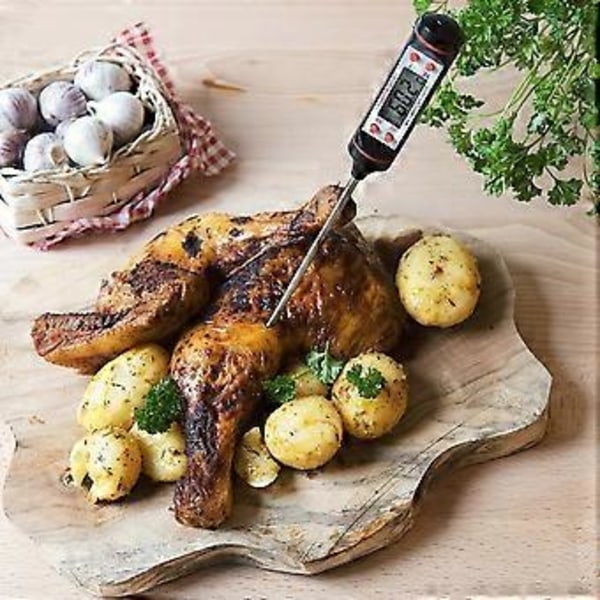 Kötttermometer - Kökstermometer för exakt tillagning av flytande deg, bakverk och kött - Termometer med temperaturvisning på LCD-skärm