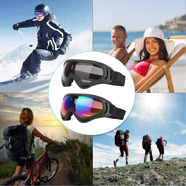 2 stycken skidglasögon för utomhusbruk, skidglasögon för män och kvinnor, justerbara