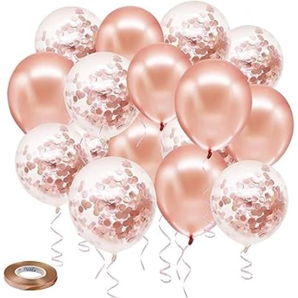 Konfettiballonger i roséguld, 50-pack 12-tums födelsedagsballonger