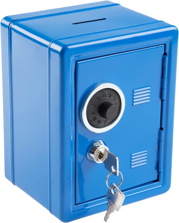 Blue-Savings pengeskab, assorterede farver, ca. 12 x 10 x 18 cm, til
