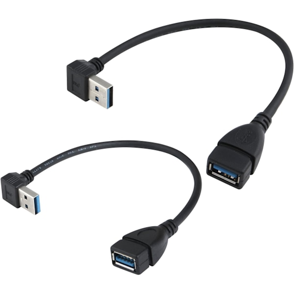 USB 3.0 Forlengelseskabel - Opp & Ned Vinkel - Hann til Hunn - 2 Pakk