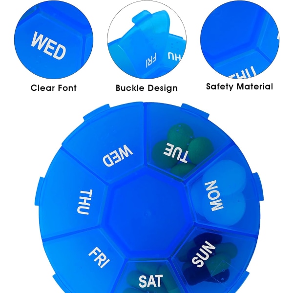 Blå förpackning med 2 dagliga reseveckopillerlådor 7 dagar 1 gång om dagen