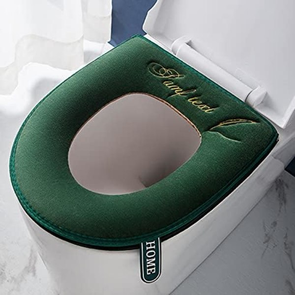 1 stk. (grøn) Bløde og tykke toiletsædebetræk med håndtag til toilet