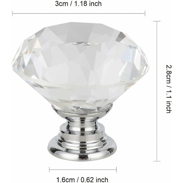 Skap-skuff-skap-dørhåndtak-håndtak – klart krystallglass-diamant