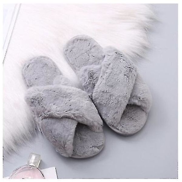 Varma fluffiga tofflor Dam Plyschtofflor Bekväma Faux Fur Cross Inomhus Golvtofflor Platt Mjuka Päls Skor Damer Kvinnor..