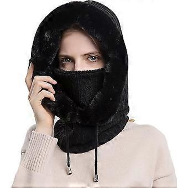 Balaclava naisille, lämmin hiihtomaski, tuulenpitävä fleecehuppu, talvinen neulepipo kaula- ja kasvosuojalla, lämmin paksu talvihattu