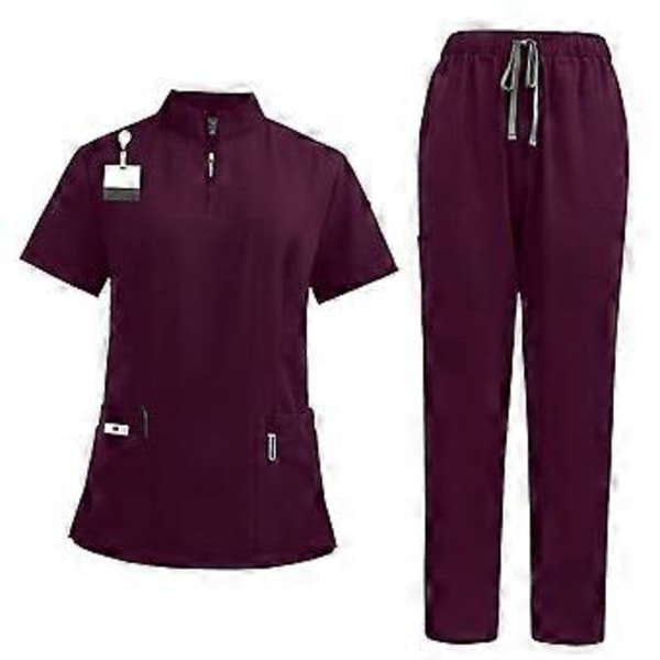 Pehmeä yläosa ja joggers-housut lemmikkieläinten trimmaajille, kauneushoitoloille, kylpylöille ja kosmetologeille (tummanpunainen M) Dark Red M