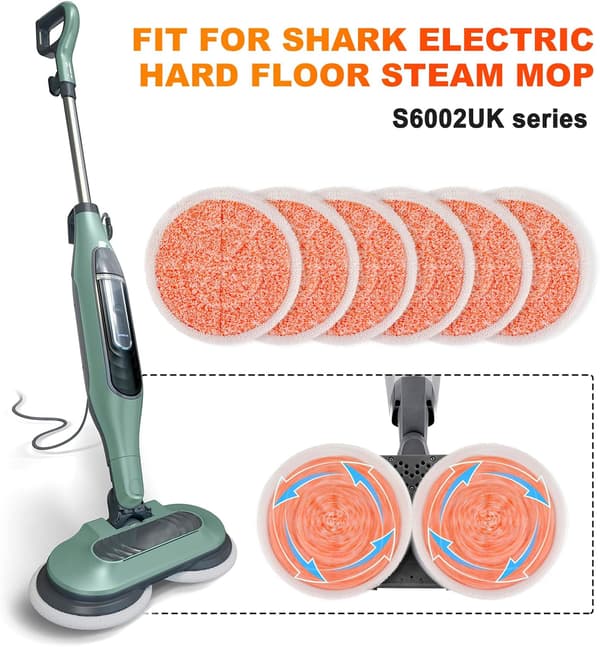 6 STK. (Orange ny) S6002UK Dampmoppepuder Kompatible med Shark S
