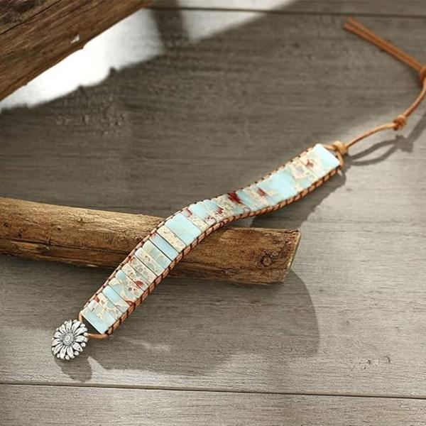 Chakra-armband för kvinnor Boho handgjord naturlig jaspissten Hea