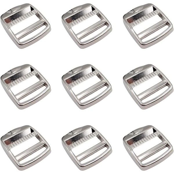 10 ställbara låsspännen i zinklegering för 25 mm silver
