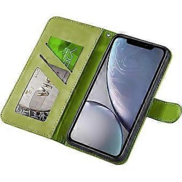 iPhone 11 Mobilskal, Härligt Elefant Älskar Hjärta Tecknat Mönster med Kortplats, Vikbart Ställ, Magnetiskt Flipskydd, Kompatibelt för iPhone 11-Grön