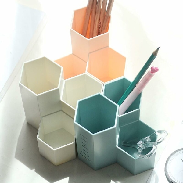 Multi-function hexagonal creative pot for storing makeup brushes,