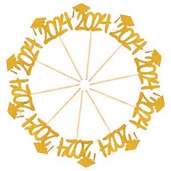 10 stk. Graduation Cupcake Toppers Kagepynt Dekoration Papir Kagepynt 2024 Dimissionsfest Toppers Golden