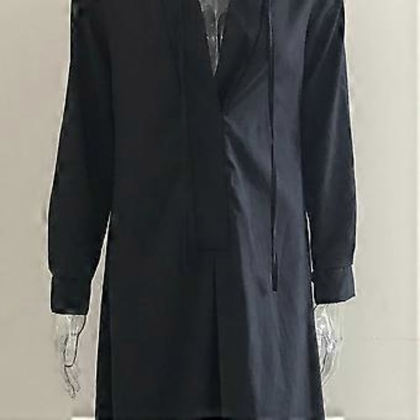 Dame Casual Kjoler Langærmet V-Hals Kjole Casual Løse Skjortekjoler Sort (style6087)