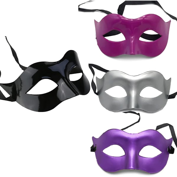 4 stycken venetianska maskeradmasker för män eller kvinnor, ögonmask, svart M