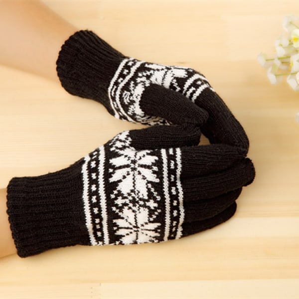 Neutrala stickade finger touch snöflingor handskar, snöflinga fem fenor