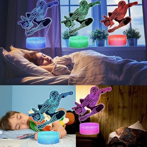 Superhjältebarns 3D-nattljus, Spiderman Boys' Toy, 16 Col
