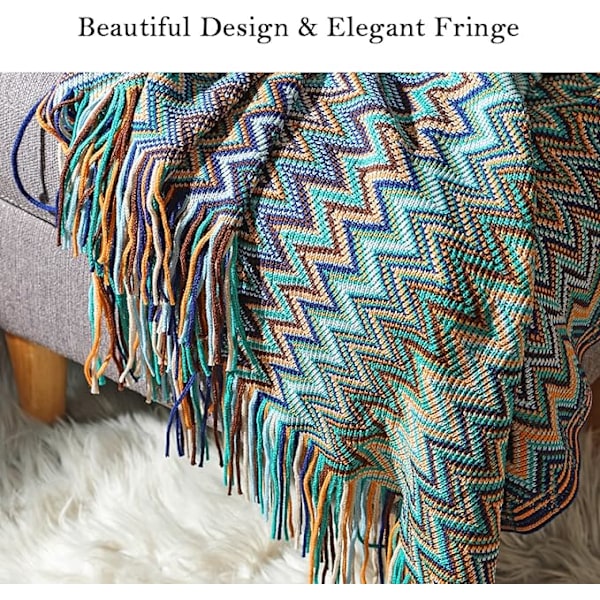 Boho Kastanbløde Tæpper Udendørs Strikket Tassel Tæpper, (Blå 50x60