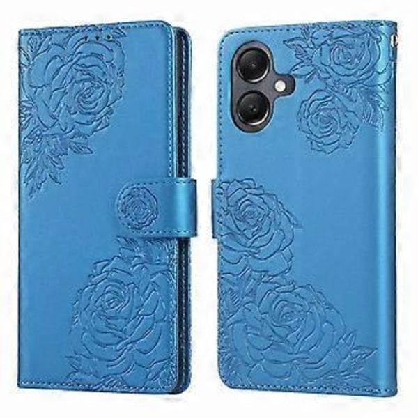 För Samsung Galaxy A06 4G Fodral Ros Blomma PU Läder Plånbok Telefonfodral med 3 Kortplatser Blue