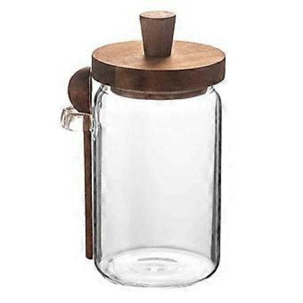 Lufttät glasburk med trälock, liten förvaringsburk för bänkskiva, kaffebönsburk, lös tebehållare 14.00X9.00X9.00CM